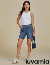 LUVAMIA Women's Denim Elastic Waist Walkshorts with Pockets
