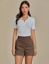 LUVAMIA Women's High Waisted Lightweight Quick Dry Relaxed Fit Shorts Summer Folded Hem.