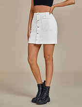 LUVAMIA Women's Denim Bodycon High Waist Button Front Pull-On Mini Skirt