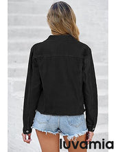 luvamia Women's Basic Button Down Stretch Fitted Long Sleeves Denim Jean Jacket