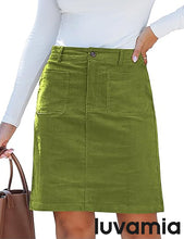 luvamia Corduroy Skirts for Women High Waisted Trendy Fall Elastic Waist Casual Stretchy Short Skirts with Patch Pockets