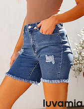 LUVAMIA Women's High Waisted Distressed Raw Hem Stretch Denim Shorts