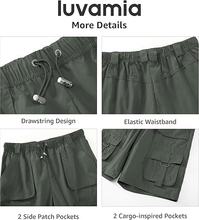 luvamia Hiking Shorts for Women Bermuda Knee Length Cargo Pull On Quick Dry Elastic Waist Sport 9'' Inseam Long Shorts