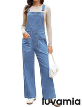 LUVAMIA Women's Denim Wide Leg Jumpsuit Side Snap Closure Five Pocket Utility