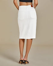 LUVAMIA Women's Brief Denim Midi Knee-Length Skirt Vintage Split High-Waist