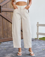 luvamia Barrel Jeans for Women Trendy Baggy Wide Leg Striped High Waisted Cropped Casual Pinstripe Stretchy Denim Pants