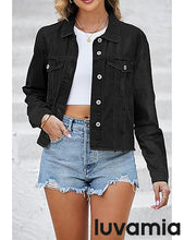 luvamia Women's Basic Button Down Stretch Fitted Long Sleeves Denim Jean Jacket