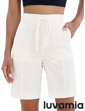 luvamia Bermuda Shorts for Women Trendy High Waist Knee Length Chino Long Shorts Drawstring Summer Casual Short 9"
