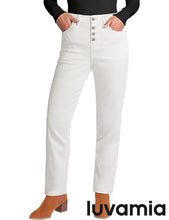 LUVAMIA Women's High Waisted Straight Jeans Fashion Button Knit Jeans High Quality Jeans