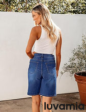 LUVAMIA Denim Bermuda Shorts for Women High Waisted  Stretchy  Straight Leg Jeans