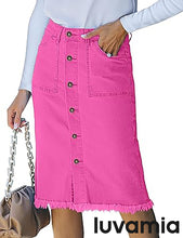 luvamia Women's Casual Mid Rise Button Down Frayed Raw Hem Fit Denim Jean Skirt