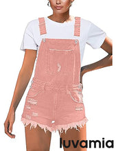 luvamia Women's Ripped Short Overalls Adjustable Denim Bib Overall Shorts Romper