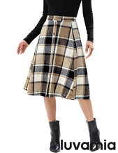LUVAMIA High Waist A Line Maxi Skirt Women Plaid with Pockets Long Vintage Style Fall Winter