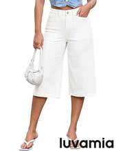 luvamia FleXclusive Capri Jeans for Women Wide Leg Trendy High Waisted Casual Summer Stretchy Denim Culottes Capri Pants with Pocket