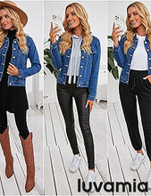 luvamia Women's Basic Button Down Stretch Fitted Long Sleeves Denim Jean Jacket