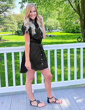 luvamia Women Casual Denim Dress Short Sleeve Tie Waist Classic Jean Shirt Dress