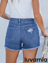 luvamia Jean Shorts for Women High Waisted Stretchy Distressed Denim Shorts Ripped Frayed Raw Hem Summer Casual Shorts