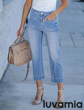 luvamia Capri Jeans for Women High Waisted Slim Straight Stretchy Denim Capris Pants Welt Pockets Casual Cropped Jeans