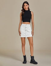 LUVAMIA Women's Denim Bodycon High Waist Button Front Pull-On Mini Skirt