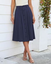 luvamia Linen Skirts for Women Midi Pleated Elastic High Waisted Casual Button Down A Line Flowy Summer Skirt with Pockets
