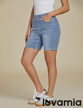 LUVAMIA Women's Denim Elastic Waist Walkshorts with Pockets