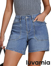 Women's Denim Mid Waist Shorts Regular Fit Summer Pocket Walkshorts