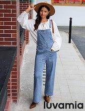 LUVAMIA Women's Denim Wide Leg Jumpsuit Side Snap Closure Five Pocket Utility