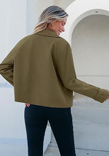 luvamia Cropped Trench Coat for Women Long Sleeve Double Breasted Notched Lapel Casual Loose Fit Jackets with Pockets