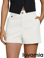 LUVAMIA Women's Shorts High Waist Zipper Closure Elastic Band Waistband Casual Wear Short Pants