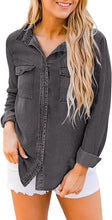 luvamia Women Chambray Jean Western Shirts Long Sleeve Button Down Denim Shirt Tops