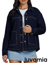 LUVAMIA Women's Street Fashion Denim Jacket Lapel Long Sleeve Coat