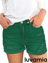 luvamia Women's Ripped Denim Jean Shorts High Waisted Stretchy Folded Hem Short Jeans
