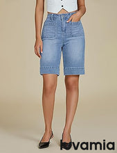 LUVAMIA Women's Knee-Length Bermuda Summer Denim Shorts Barely Shorts