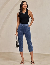 luvamia Womens Capri Jeans Pull On Jeans for Women Trendy Stretch Denim High Rise Elastic Waist Straight Leg Capri Pants