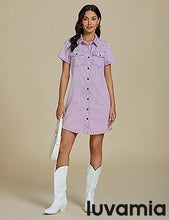 LUVAMIA Women's Midi Sundresses Crewneck short Sleeve Denim Casual Dress