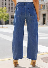 LUVAMIA Women's Barrel Style High Waist Jeans Regular Fit Slight Stretch with pocket
