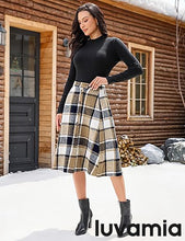 LUVAMIA High Waist A Line Maxi Skirt Women Plaid with Pockets Long Vintage Style Fall Winter