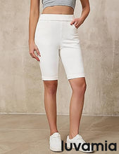 luvamia FleXclusive Bermuda Shorts for Women Jean Pull On Elastic Waist High Waisted Knee Length Fold Hem Stretchy Denim Long Shorts