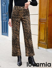 luvamia FleXclusive Wide Leg Jeans Woman Trendy High Waisted Leopard Cheetah Print Ankle Length Stretchy Denim Pants with Pockets