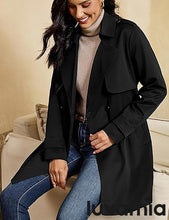 luvamia Trench Coat Women Mid Length Classic Double Breasted Lapel Business Casual Fall Jacket Coats Outerwear with Belt
