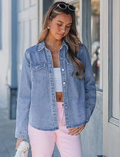 luvamia FleXclusive Denim Jackets for Women Trendy Long Sleeve Distressed Jean Button Down Shirts Jacket Shacket Trucker Jacket