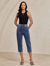 luvamia Womens Capri Jeans Pull On Jeans for Women Trendy Stretch Denim High Rise Elastic Waist Straight Leg Capri Pants
