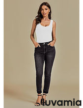 LUVAMIA Women's Full Length High Waist Skinny Fit Denim Slight Stretch Slim Jeans