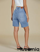 LUVAMIA Women's Knee-Length Bermuda Summer Denim Shorts Barely Shorts