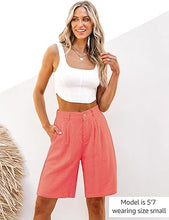 luvamia Bermuda Shorts for Women High Waisted Linen Dressy Casual Pleated Wide Leg Summer Shorts with Elastic Waist