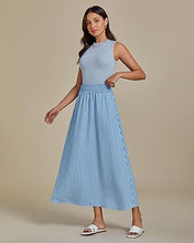 LUVAMIA Women's Summer Long Lightweight Flowy Skirt Stripe Maxi Fashion