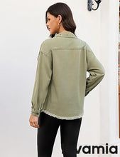 luvamia Jean Jacket for Women Trendy Rhinestone Embellished Long Sleeve Denim Jackets with Pockets