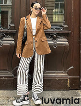 luvamia Striped Jeans for Women Wide Leg High Waisted Trendy Patch Pockets Stretchy Denim Pants Casual Trouser Jeans