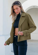 luvamia Cropped Trench Coat for Women Long Sleeve Double Breasted Notched Lapel Casual Loose Fit Jackets with Pockets