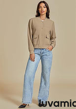 LUVAMIA Women's Casual Fully Buttoned Jackets Baseball Collar Front Pocket Moderate Fit Slight Stretch